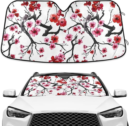 Pink Cherry Blossom Windshield Sun Shade Blocks UV Rays Visor Protector Accordion Folding Sun Reflector Auto Sunshade for Car Truck SUV to Keep Your Vehicle Cool