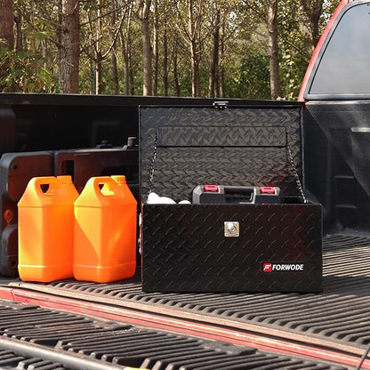 FORWODE 20 Inch Aluminum Truck Tool Box Lockable Truck Bed Tool Box Waterproof Truck Bed Storage Box with Side Handle Small Truck Tool Chest for Pickup, Truck Bed, RV, Trailer & Garage (Black)