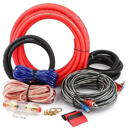 4 Gauge Car Amp Wiring Kit up to 3000W Car Amplifier Installation Wiring Helps You Make Connections and Brings Power to Your Radio, Subwoofers Speakers (4 Gauge)