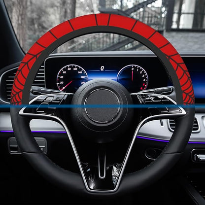 Car Steering Wheel Cover, 14.5"-15" Inch Universal Anti-Slip DurableSteering Wheel Protective Cover, Breathable Auto Interior Decoration Accessories for Sedan SUV Truck (Red Spider Web)