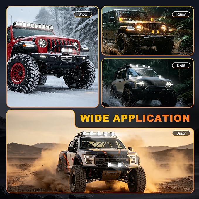 3.7 Inch LED Driving Pod Light with Remote, 200W Spot Beam Offroad Pod with DRL, Spotlights Cube Ditch Lights with 2 Amber Covers & DT Plug, White & RGB Mode, for Jeep Offroad ATV UTV, 1 Pair