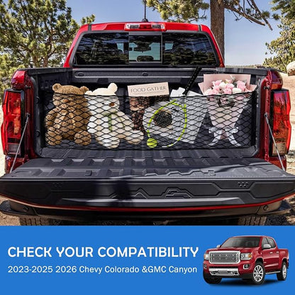 Envelope Style Cargo Net for 2023-2026 Chevy Colorado&GMC Canyon Accessories, Trunk SUV Mesh Cargo Net, Upgraded 5mm Bungee & Double-layer Nylon Storage Tailgate Netting Grocery&Tools Holder Organizer