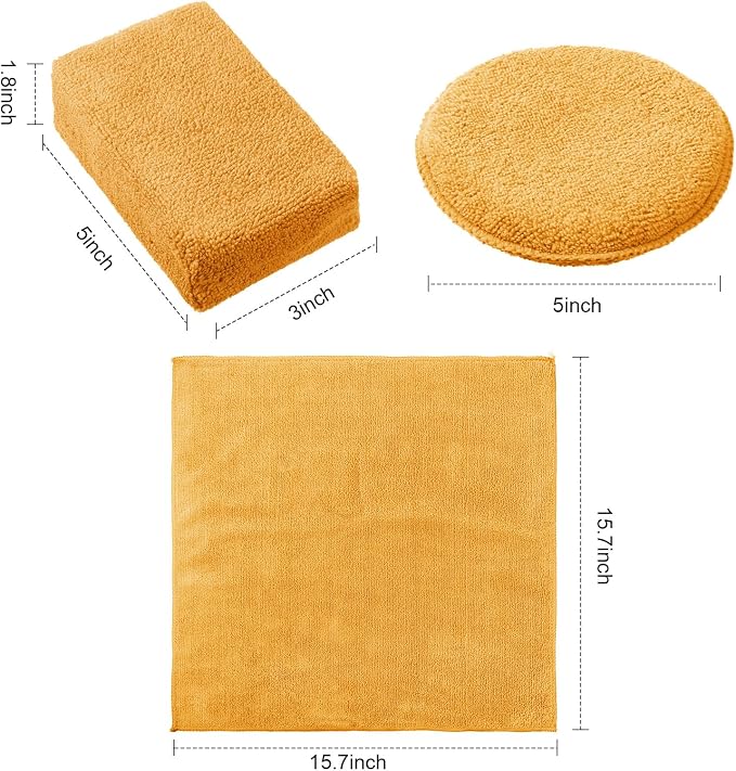 Tallew 12 Pack Microfiber Applicator Pad Microfiber Sponge for Car Include Round Wax Microfiber Applicator Rectangle Car Drying Towel Exterior Auto Detailing Kit for Cleaning (Orange)