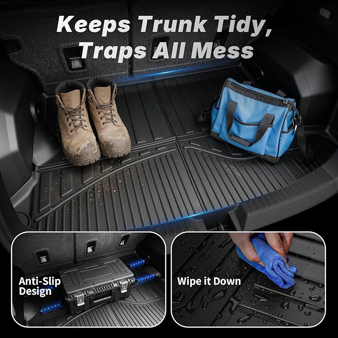OEDRO Floor Mats and Cargo Liner Fit for 2022-2025 Jeep Wagoneer 8 Seater, TPE All Weather Custom Fit Floor Liners for Wagoneer Accessories, 1st & 2nd & 3rd Row and Cargo Mat Car Mats Full Set, Black