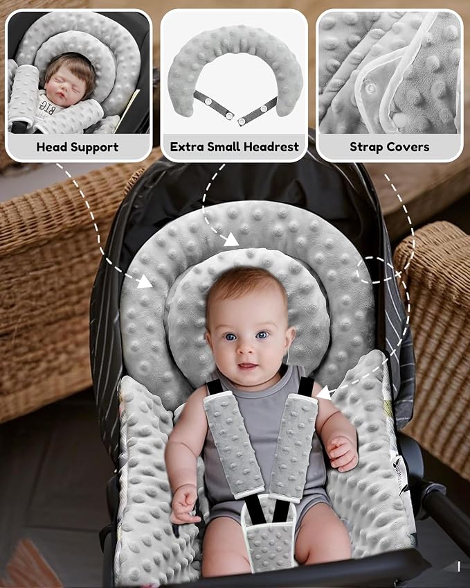 BOMOLOUR Infant Car Seat Insert with Removable Cushion for Baby Preemie Newborn Infant, Reversible carseat Insert Head Body Support Fits for Stroller, Baby Swing, Rocker, Bouncer, Bassinet - Grey