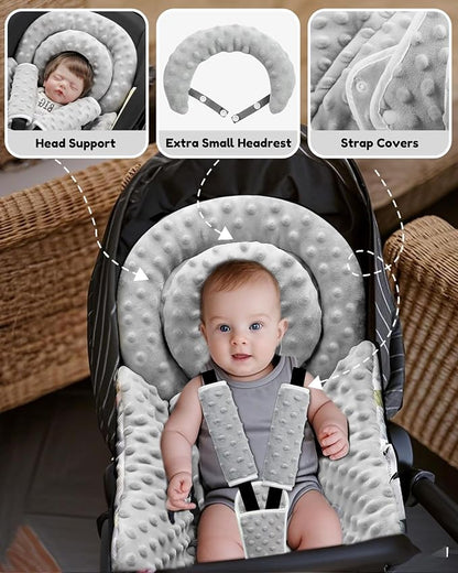 BOMOLOUR Infant Car Seat Insert with Removable Cushion for Baby Preemie Newborn Infant, Reversible carseat Insert Head Body Support Fits for Stroller, Baby Swing, Rocker, Bouncer, Bassinet - Grey