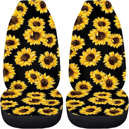 Sunflower Car Seat Covers Full Set,Cute Yellow Flowers Lovely Floral Print Vehicle Front Rear Bench Cushion Protectors for Women Men Auto Interior Accessories Universal Fit for Trucks Sedans