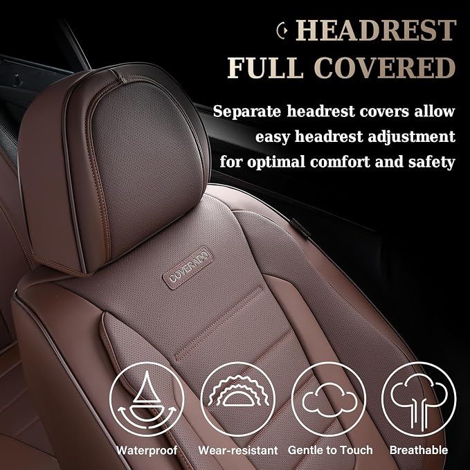 Coverado Car Seat Covers Front, Seat Covers for Cars, Waterproof 2-Pack Car Seat Cushions, Leather Carseat Seat Protectors, Universal Seat Covers Fit for Most Sedans SUV Pick-up Trucks(Brown)