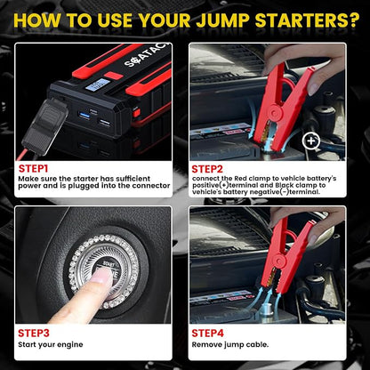 Scatach Jump Starter 5000A, 12V Car Battery Jump Starter Battery Pack (up to 10.0L Gasoline and 8.0L Diesel Engine), Portable Jump Box with Jumper Cable, LED Display, Flashlight