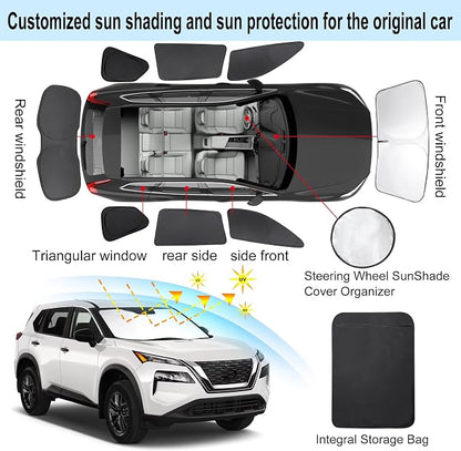 TINGLU Window Shades for Nissan Rogue 2021-2025 2026(NOT for Rogue Sport) Accessories Car Side Full Windows Cover Camping Rear Triangular Windshield Sun Shade Sun UV Rays Privacy Protection 8PCS