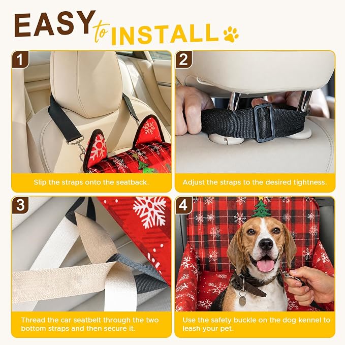 Dog Booster Car Seats for S/M Dogs Up to 35lbs,Pet Car Seat/Travel Bed with Washable&Removable Cover,Storage Pockets,Dog Safety Belt and Elevated Cushion Fits in Front/Back Seat
