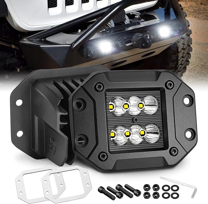 Flush Mount LED Pods, Nirider 2PCS 120W 5 Inch CREE LED Fog Lights Flush Off Road Light Pods Spot Light Bars Back Up Reverse Bumper Lights for Truck Car SXS UTV ATV Tractor Boat