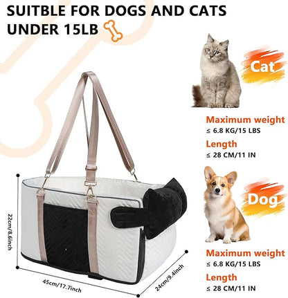 Dog Car Seat for Small Dogs Adjustable Portable Center Console Dog Car Seat Removable Cat Booster Cars Seats - Safety Belt with Cushion Anti-Collapse for Puppy Kitten Up to 15 Lb