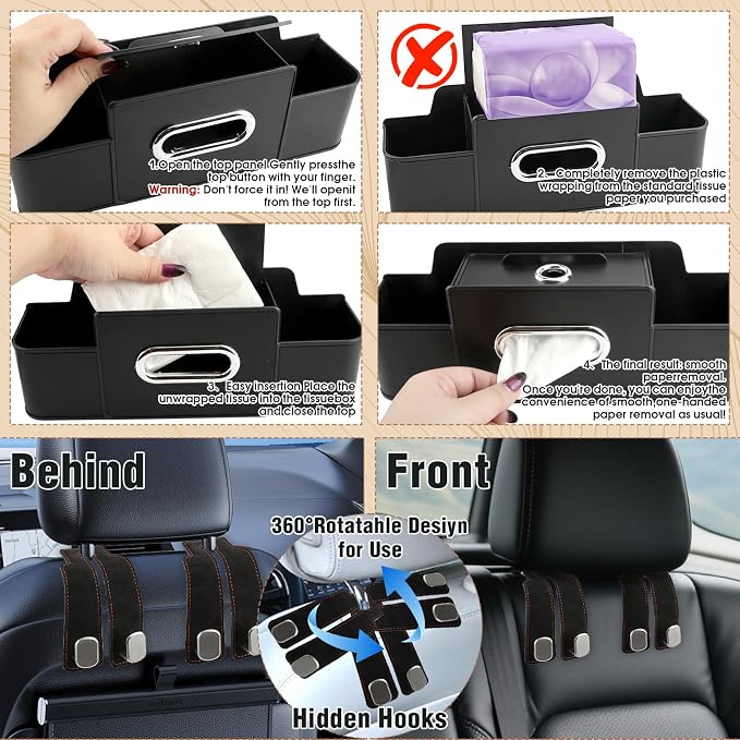 2Pcs BackSeat Car Organizer Set,Features Headrest Hooks for Purses and Bags Cute, Multiple Storage Car Back Seat Organizer,Seat Back Box,for Travel,Family Trips,Daily Commutes