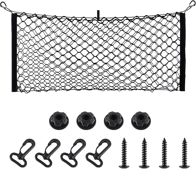 Amiss Cargo Net Stretchable, Car Exterior Accessories, Adjustable Elastic Trunk Storage Net with Hook for SUVs, Cars and Trucks (11.8"x 31.5")