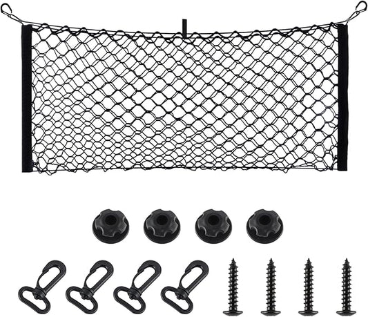 Amiss Cargo Net Stretchable, Car Exterior Accessories, Adjustable Elastic Trunk Storage Net with Hook for SUVs, Cars and Trucks (11.8"x 31.5")
