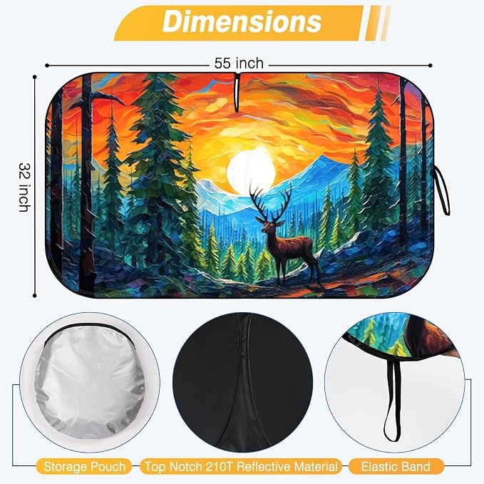 Windshield Sun Shade - Windshield Sun Shade Foldable, Car Sun Shade Windshield Keeps Interior Cool, Foldable Sunshade for Car Windshield with Storage Bag for Cars, SUVs, 55'' x 32''