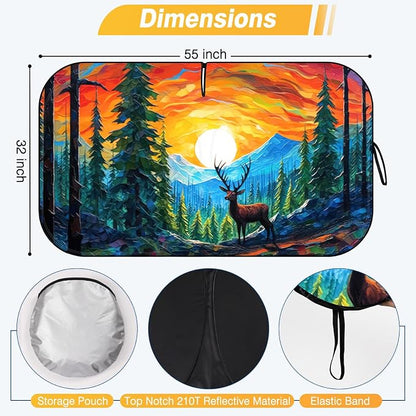 Windshield Sun Shade - Windshield Sun Shade Foldable, Car Sun Shade Windshield Keeps Interior Cool, Foldable Sunshade for Car Windshield with Storage Bag for Cars, SUVs, 55'' x 32''