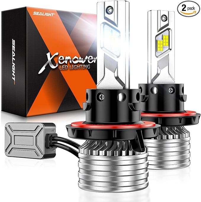 SEALIGHT H13 Bulbs, 90,000LM 14X Brightness, 9008 H13 6500K White, IP68 Waterproof 70000Hrs Lifespan, 5X Heat Dissipation driving, Plug and Play, 2 Pack