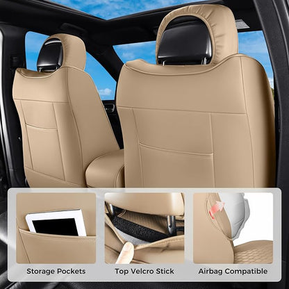Huidasource Upgrade Grand Cherokee Seat Covers, Full Coverage Waterproof Leather Car Seat Covers, Custom Seat Cushion Protector Fit for Jeep Grand Cherokee 2011-2021 (Full Set/Beige)