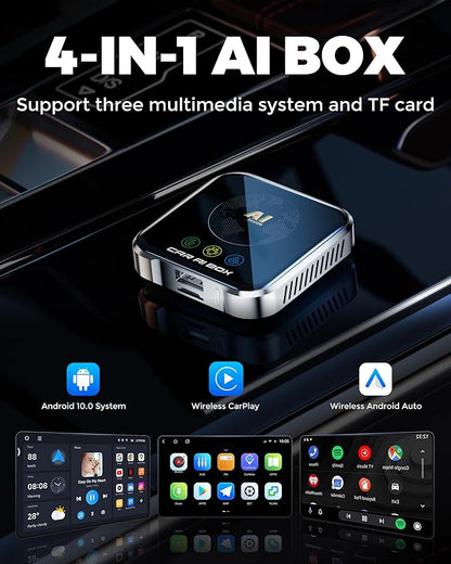 Magic AI Box Wireless CarPlay Adapter, Fast Car Video Box Plug & Play, Easy Setup, Supports Netflix/YouTube/TF Card Streaming Equalizers and More for OEM Wired CarPlay/Android Auto Cars(Smoky Gray)