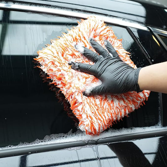 Microfiber Wash Pad, SPTA 3Pcs Ultra Wheel Pad Perfect for Wheels, Grills, and Tight Areas; Proprietary Microfiber Blend; Easily Releases Contaminates Upon Rinsing, 8.5in x 9.8in, Black/Orange-MT023B3