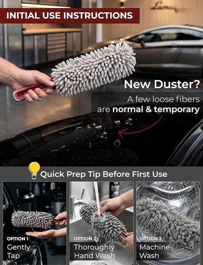 Car Duster Interior by TAKAVU, 360° Microfiber Fingers, Unbreakable Comfort Handle, Lint and Scratch Free, Include Microfiber Towel, for Car & Home Use, The Best Auto Accessories Gray