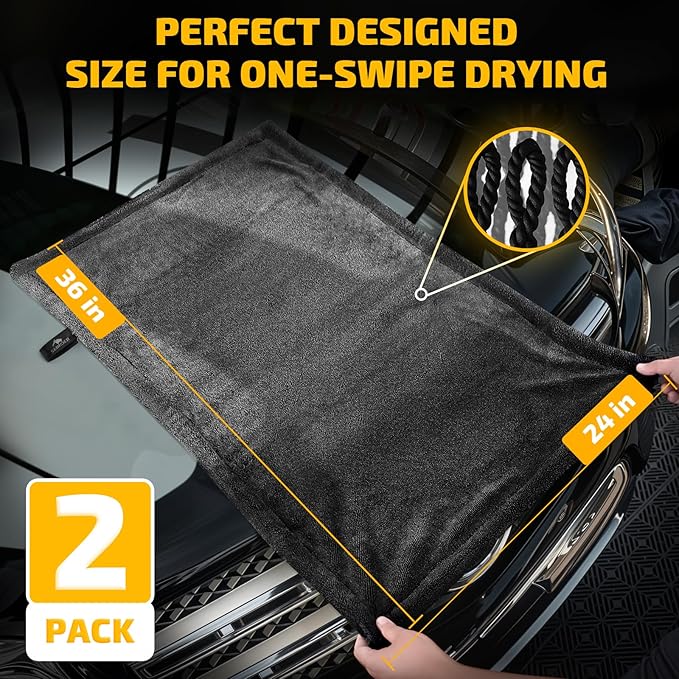 SMINDER 2-Pack 1200 GSM Car Drying Towels – Microfiber Towels for Cars (36" x 24"), Ultra-Absorbent, Streak-Free, Scratch-Free, No Water Spots, Double-Twist Pile & Edgeless Design