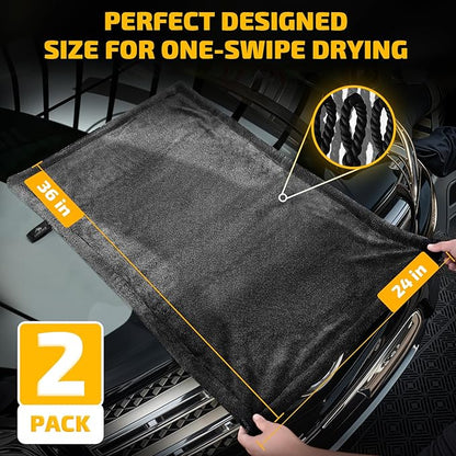 SMINDER 2-Pack 1200 GSM Car Drying Towels – Microfiber Towels for Cars (36" x 24"), Ultra-Absorbent, Streak-Free, Scratch-Free, No Water Spots, Double-Twist Pile & Edgeless Design