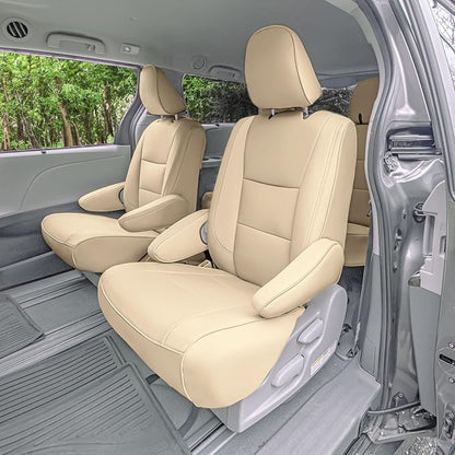 FH Group Custom Fit Car Seat Covers Specifically Made for 2011-2020 Toyota Sienna 7 Passenger, Car Seat Cover 2nd Row, Automotive Seat Covers in Solid Beige Faux Leather, Waterproof and Washable