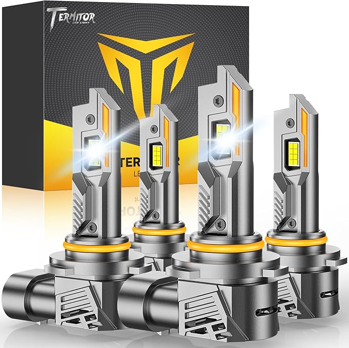Termitor 9005/HB3 9006/HB4 Light Bulbs Combo, 110,000LM 15X Ultra-Bright, 6500K Cool White, 1:1 Mini Size with Cooling Fan, 9005 9006 Fog Light Kits, 85000+ Hours Lifespan, Plug and Play, Pack of 4