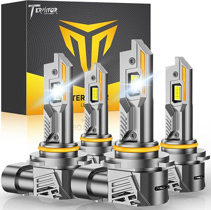 Termitor 9005/HB3 9006/HB4 Light Bulbs Combo, 110,000LM 15X Ultra-Bright, 6500K Cool White, 1:1 Mini Size with Cooling Fan, 9005 9006 Fog Light Kits, 85000+ Hours Lifespan, Plug and Play, Pack of 4