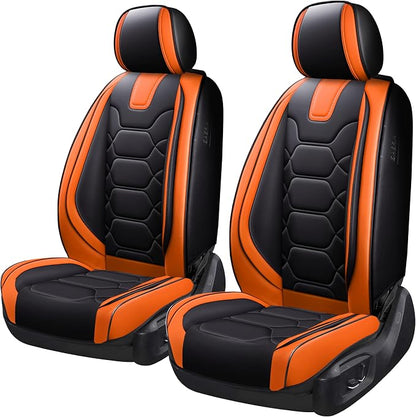 OASIS AUTO Car Seat Covers Front Seats, Sporty Honeycomb Waterproof Faux Leather Protectors, Universal Fit for SUV, Sedan, Truck Interior Accessories (OS-004 Black&Orange)