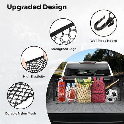 Canvcle Truck Bed Cargo Net for 2019-2025 2026 GMC Sierra 1500/2020-2026 Chevy Silverado 2500 3500 Accessories Envelope Style Mesh Trunk Net Organizer and Storage Stretchable Nylon Rear Cargo Netting