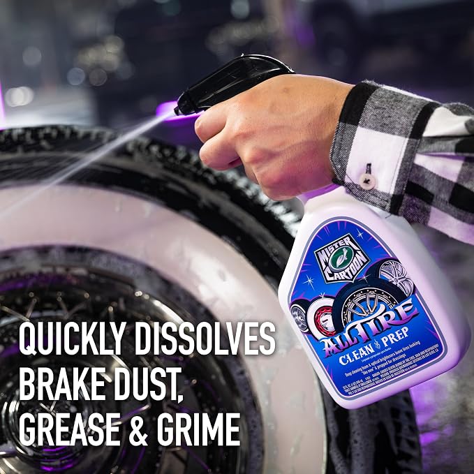 Turtle Wax X Mister Cartoon 54250 All Tire Clean and Prep, Cleans and Rejuvenates, Fast-Acting Formula, Jet Black Appearance, Brightens White Walls, Perfect for Cars, Trucks and Motorcycles, 32 oz.