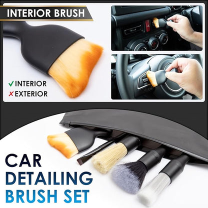 Yours Car Detailing Brush Kit, Interior & Exterior Car Cleaning Brush Set, Auto Detailing Tools for Interior Cleaner, 5 Pack, Black
