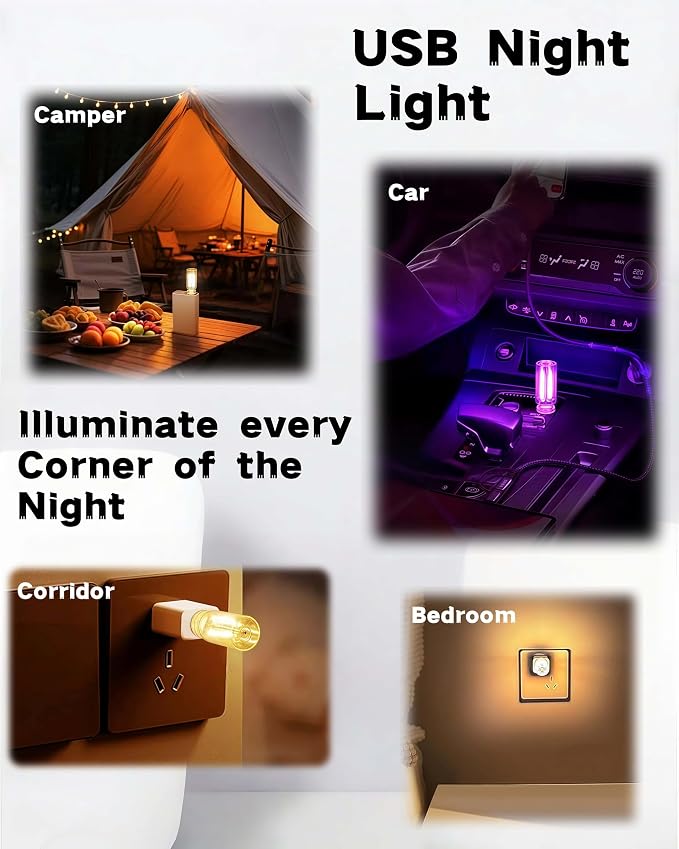 LED Car Interior Light, Touch Control USB Night Lamp, Retro Style Ambient Lighting for Auto, Bedroom, Desk (White Light)