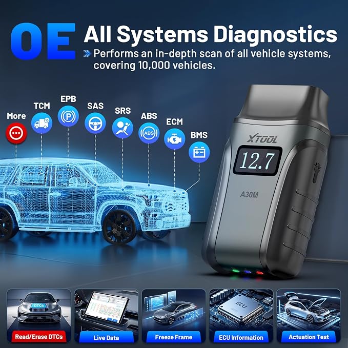 XTOOL A30M V2.0 OBD2 Scanner Diagnostic Tool, 26 Resets, All System, Wireless Bidirectional Scan Tool, Car Code Reader for EPB/Throttle/Crank Sensor Relearn, Lifetime Free Update, Android & iOS
