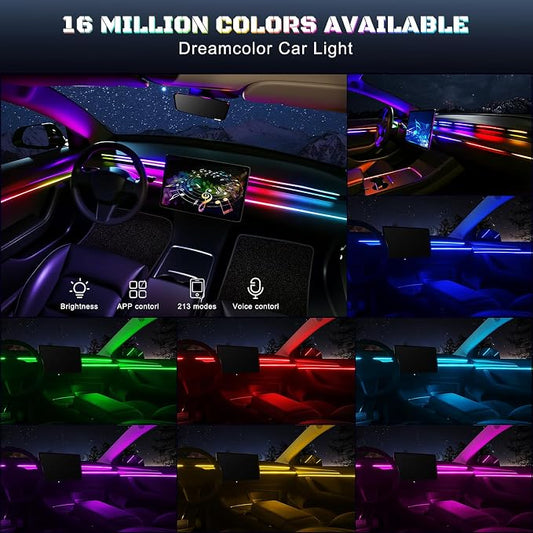 Dreamcolor Acrylic Interior Car LED Strip Light with USB/Type C/4-Port Cigarette Lighter, RGB 2 in 1 with 86.6 inches LEDs Ambient Lighting Kits, Sound Active Function Neon Led Strips for Car