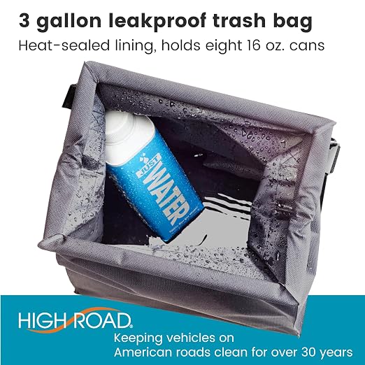 High Road TrashStash Hanging Car Garbage Bag with Push-Close Lid and Waterproof Bin for Cars, SUVs and Trucks - Holds 3 Gallons of Car Trash