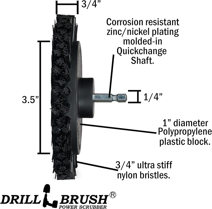 Drill Brush Power Scrubber by Useful Products - 5 Piece Black Drillbrush Ultra Stiff Cleaning Brushes Set - Non Metal Grill Brush Attachment Kit for Cordless Drill - Nylon Grill Grate Cleaner Brushes