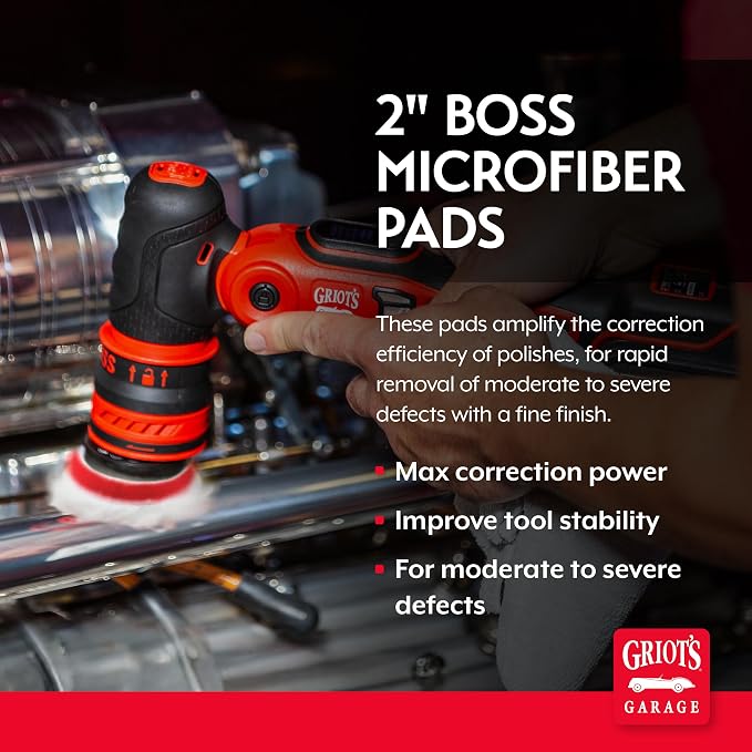 Griot's Garage BOSS 2” Microfiber Pads for Car Polishing and Detailing, Buffing Pads for Moderate and Severe Scratch Removal, Set of 4