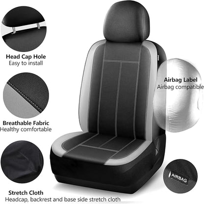 HChengkikz Car Seat Covers Full Set, Waterproof Neoprene Car seat Covers, Airbag Compatibable, All Season Protection Universal for Most Cars, Trucks, SUVs (Black + LightGray)