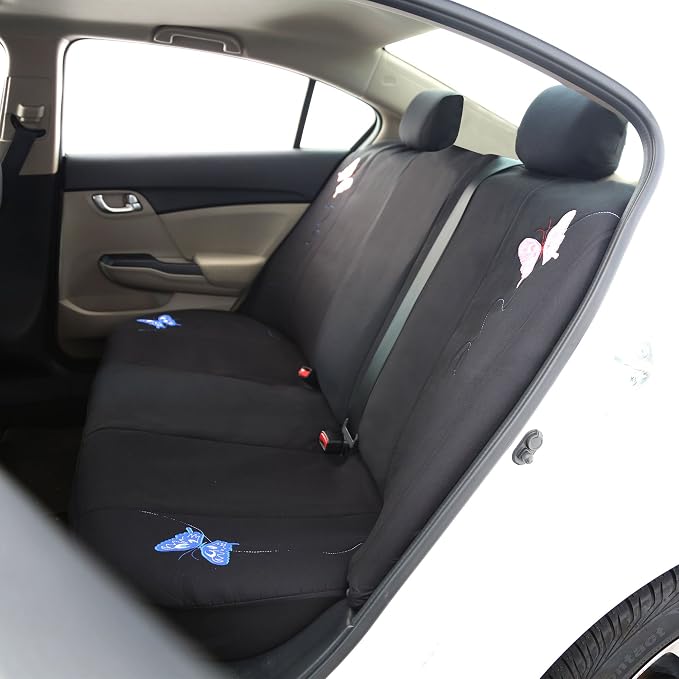 FH Group Car Seat Covers Butterfly Embroidered Seat Covers Front Set with Gift - Universal Fit for Cars, Trucks & SUVs (Black) FB055115