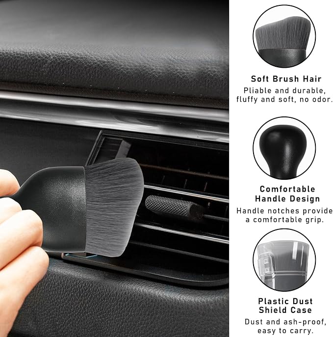 Dickno 2PCS Car Interior Dust Brush, Soft Scratch Free Auto Detailing Brushes, Universal Vehicle Interior Cleaning Tool for Automotive Dashboard, Air Vents, Leather (Gray)