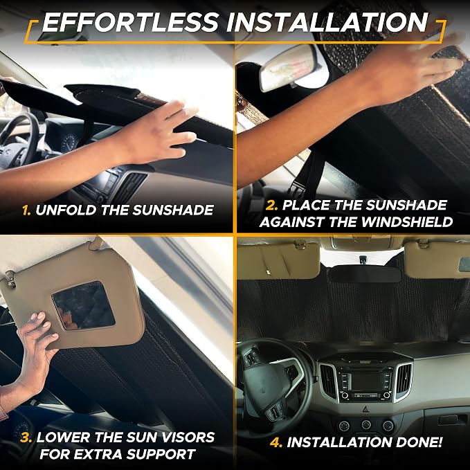 EcoNour Accordion Car Windshield Sun Shade | Car Sun Visor to Protect Harmful UV Rays | Foldable Automotive Windshield Sunshades | Window Sun Blocker to Keep Your Vehicle Cool & Comfort - 58" x 28"