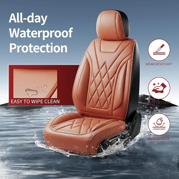 Car Seat Covers Compatible with Hyundai Accent 2017-2026 - Waterproof & Breathable Luxury Leather All-Weather Seat Cushions Protectors, Airbag Compatible, Only 2 Front seat Covers (Brown)