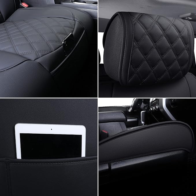 YIERTAI Seat Covers Compatible with Toyota Tundra for 2008-2025 2026 Crewmax Double Cab SR5 Limited Platinum TRD Pro Truck Waterproof Leather Seat Covers(2 PCS Front only/Black)