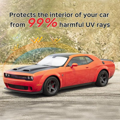 for Challenger Windshield Sun Shade Sunshade for 2019-2024 Dodge Challenger Coupe, SRT Hellcat, Redeye, GT, RT, TA Coupe, Widebody, SXT RT Scat Pack GT Windshield Cover Sun Visor Shield Accessories