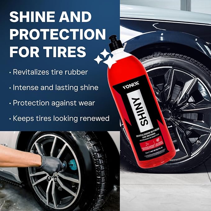 Vonixx Shiny High Gloss Tire Dressing | Long-Lasting Wet Shine, Water-Resistant, Eco-Friendly, Silicon-Based Tire Protectant | 50.7 fl oz (1.5L)